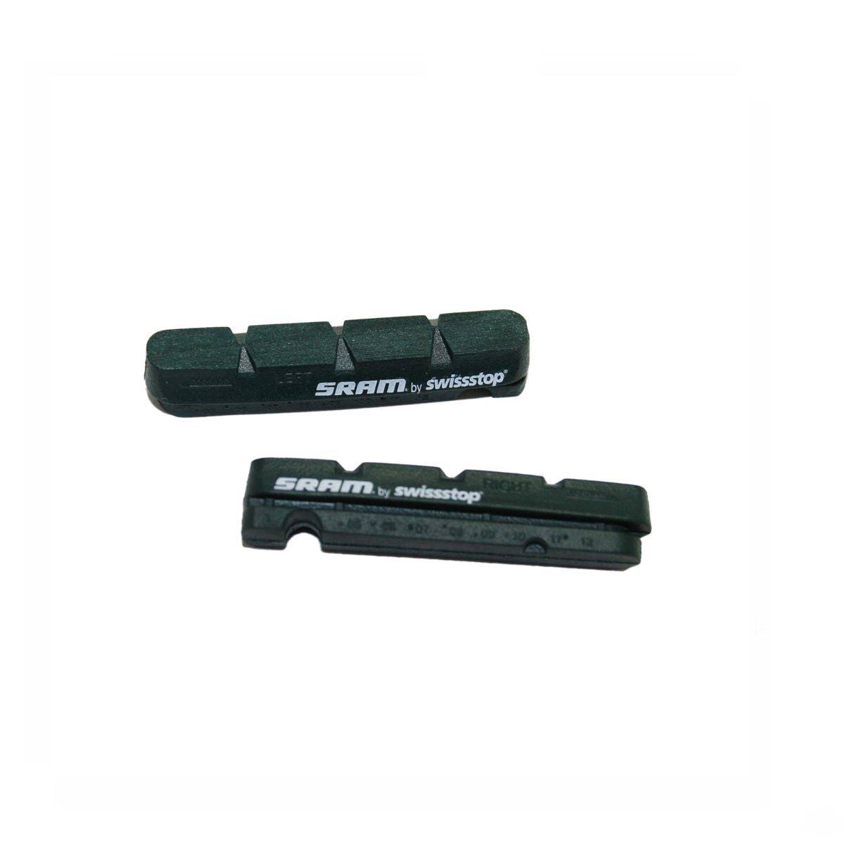 Pair of SRAM Red Force Rival brake pad inserts for road, TT, and triathlon bikes, shown in close-up for high-performance braking.