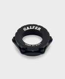 Galfer Centerlock universal hub adapter for bicycle disc brake systems, showing the black component with mounting details.