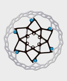 Galfer Wave floating disc rotor for MTB with 6-bolt brake system, high-performance bike component, metallic finish, mounted on a bike wheel