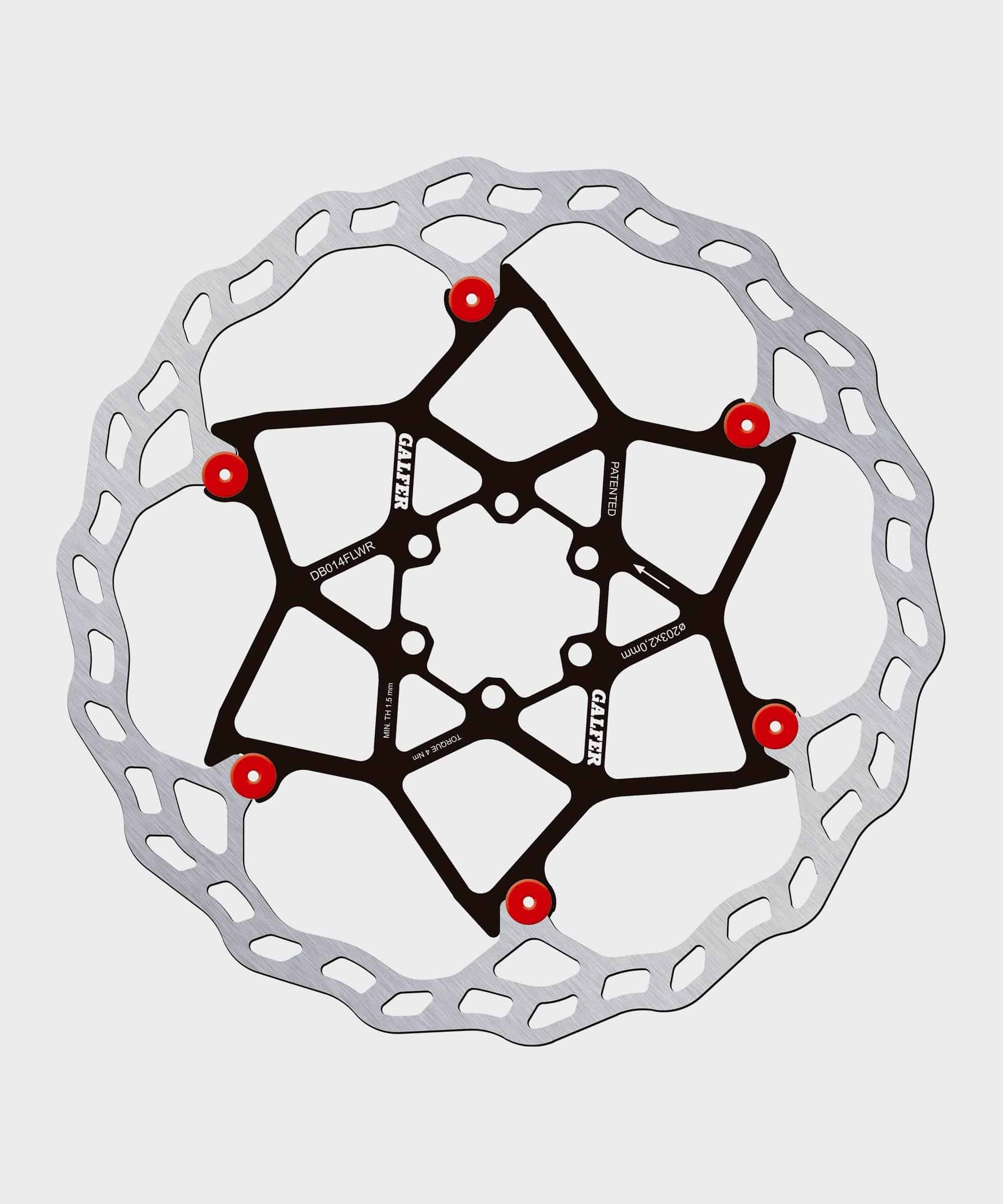 Galfer Wave floating disc rotor for MTB with 6-bolt brake system, high performance bike brake component, shown in close-up.