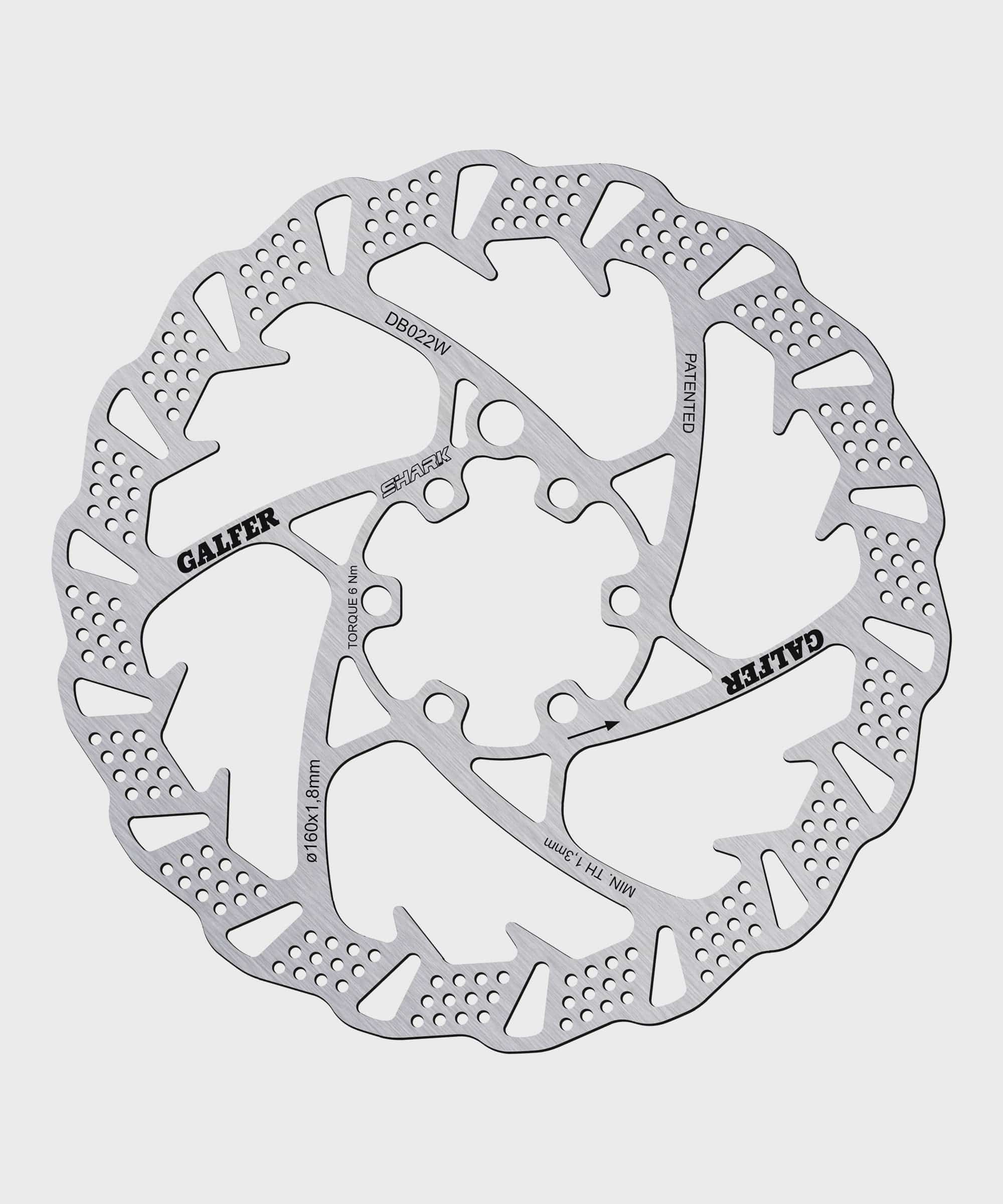 Galfer Shark 6-bolt MTB disc brake rotor with vented design for high-performance mountain biking.