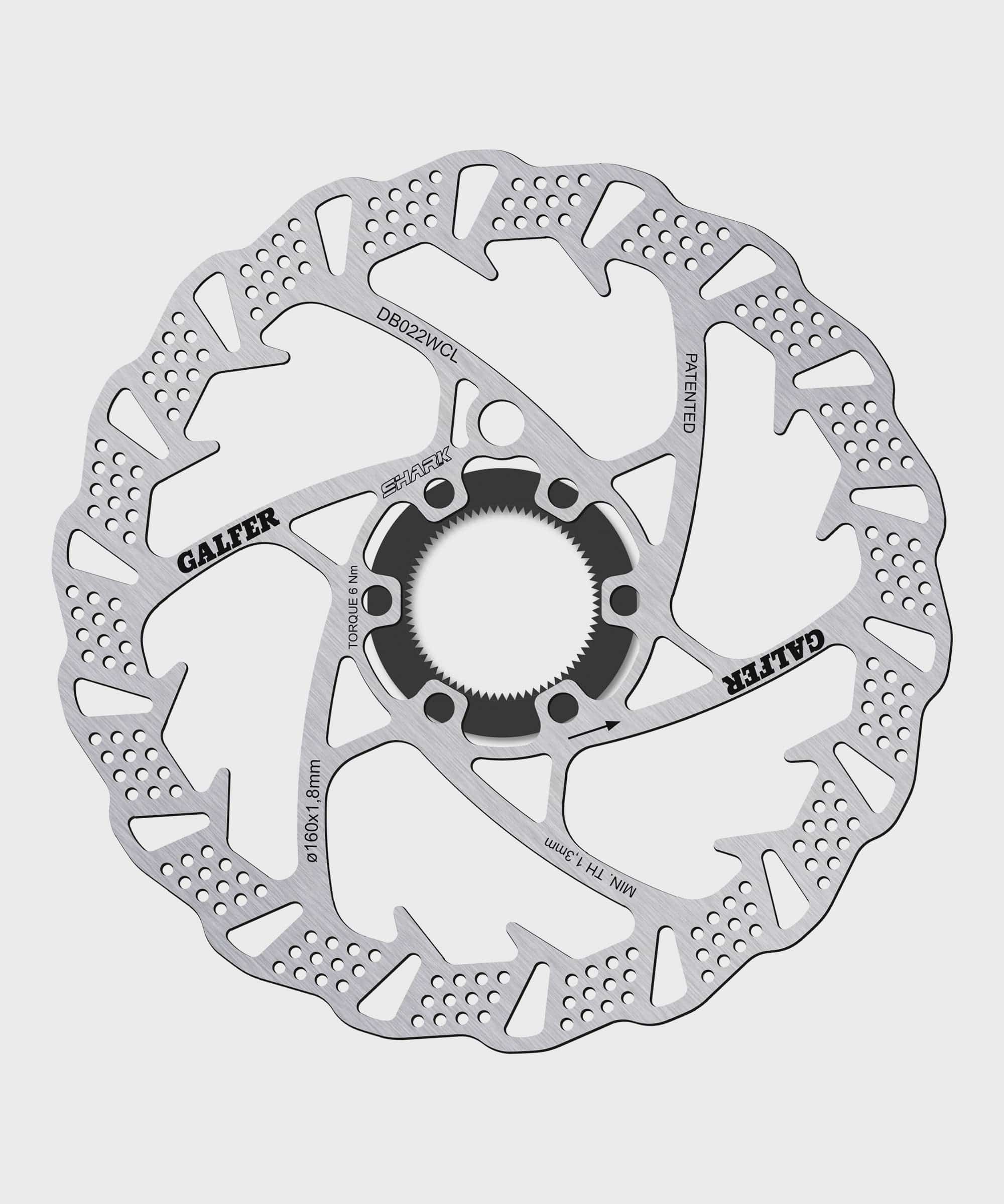 Galfer Shark 6-bolt disc brake rotor for mountain bikes, high-performance MTB component with ventilated design and durable construction.