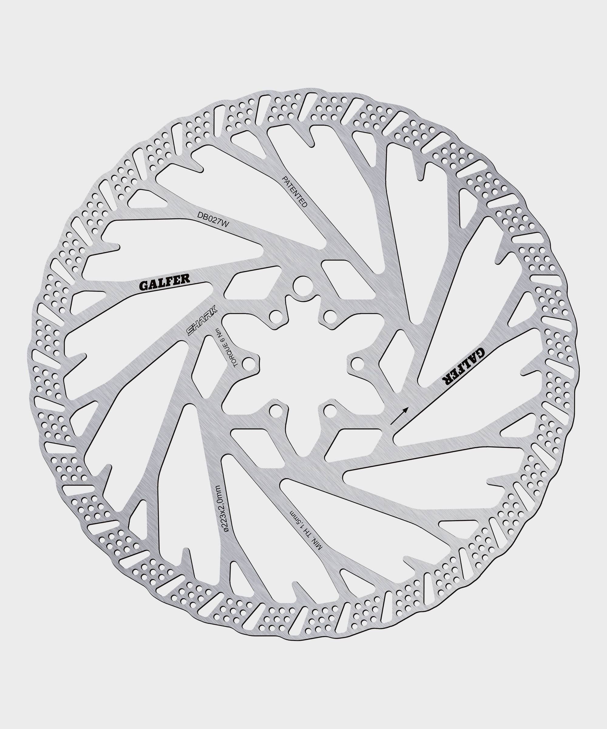 Galfer Shark 6-Bolt MTB disc brake rotor with vented design and high-performance features, suitable for mountain biking components.