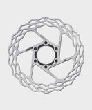 Galfer Wave Road disc brake rotor with 6-bolt mount for road, gravel, and cyclocross bikes, showing the rotor's wave design and mounting holes.