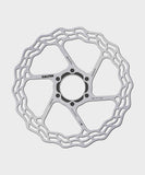 Galfer Wave Road Disc Rotor 6-Bolt for road, gravel, and cyclocross bikes, showcasing the metallic rotor with wave design and mounting holes.