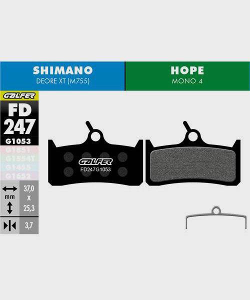 Galfer Standard bike disc brake pads showing metal backing and friction surfaces, designed for reliable and quiet braking.