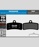 Galfer Pro bike disc brake pads for downhill and enduro racing, showing high-performance brake components with metal backing plates.