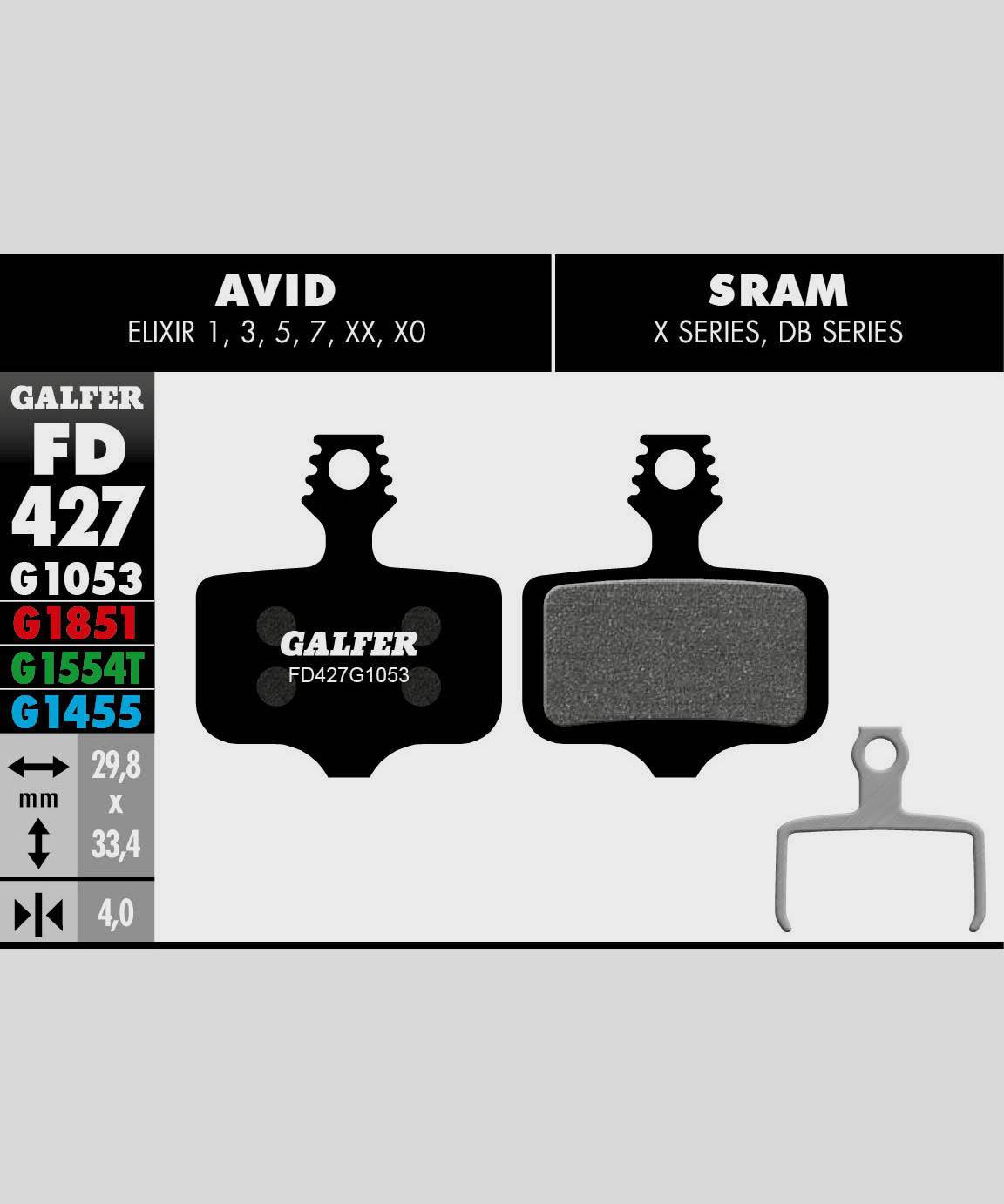 Galfer Pro Bike Disc Brake Pads for downhill and enduro racing, black components with metal backing plates, designed for high-performance braking.