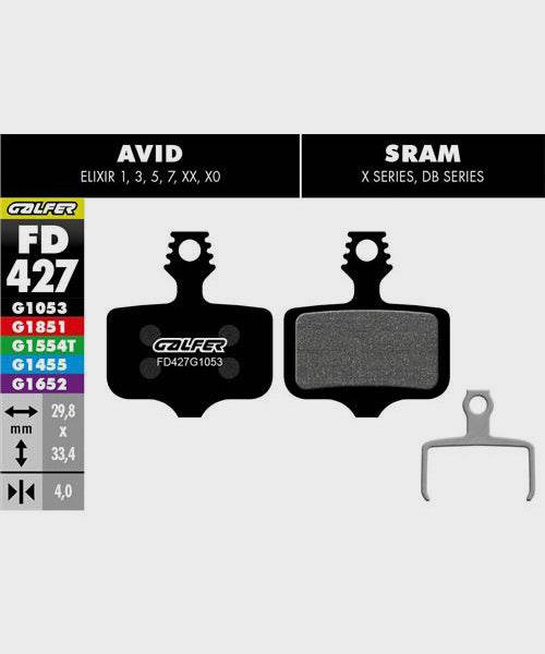 Galfer standard bike disc brake pads showing metal backing and friction material for reliable, quiet braking performance.
