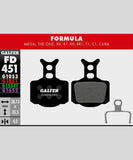 Galfer Pro bike disc brake pads for downhill and enduro racing, showing high-performance brake components with metal backing plates.
