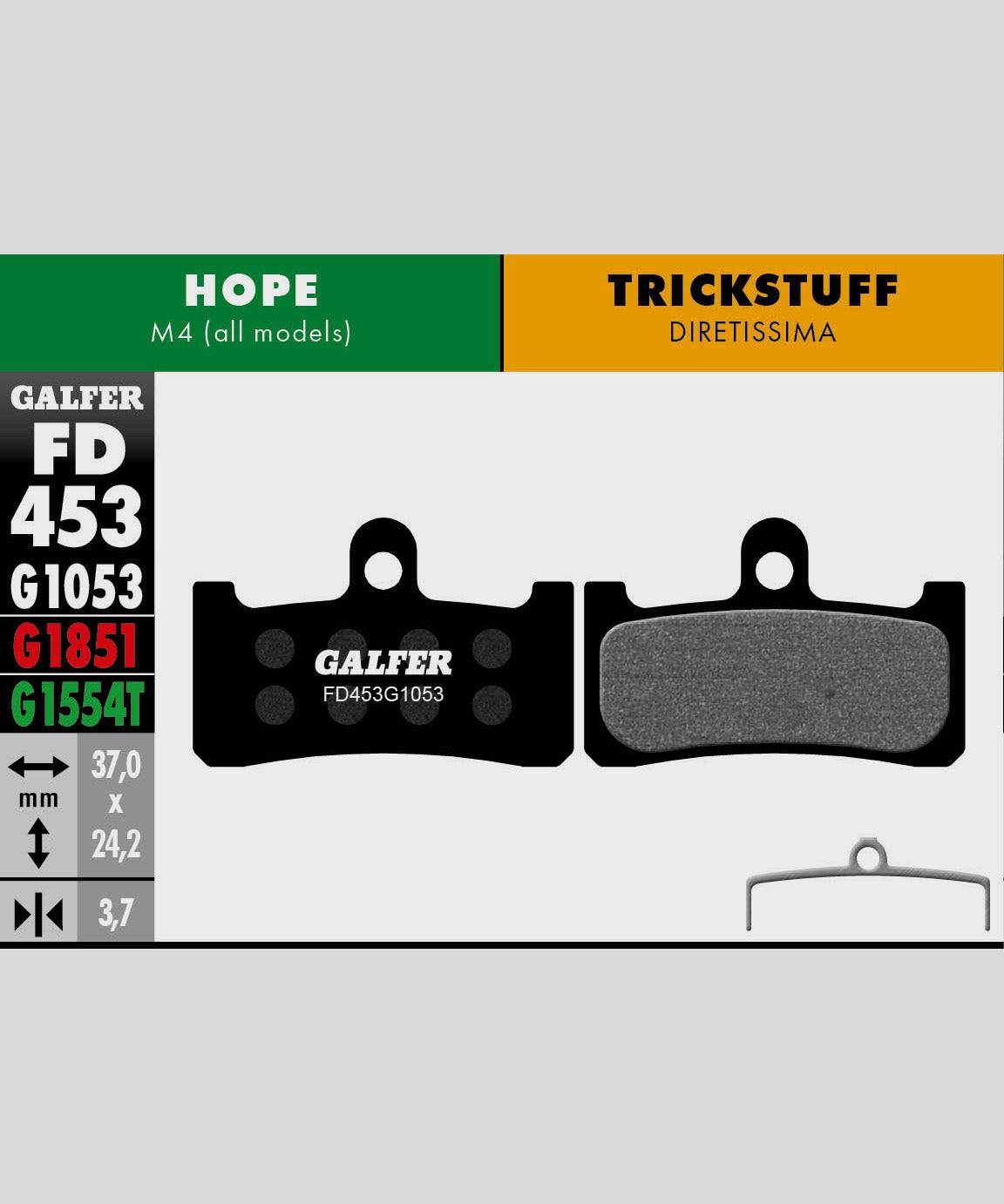 Galfer Pro bike disc brake pads for downhill and enduro racing, showing high-performance brake components for mountain biking.