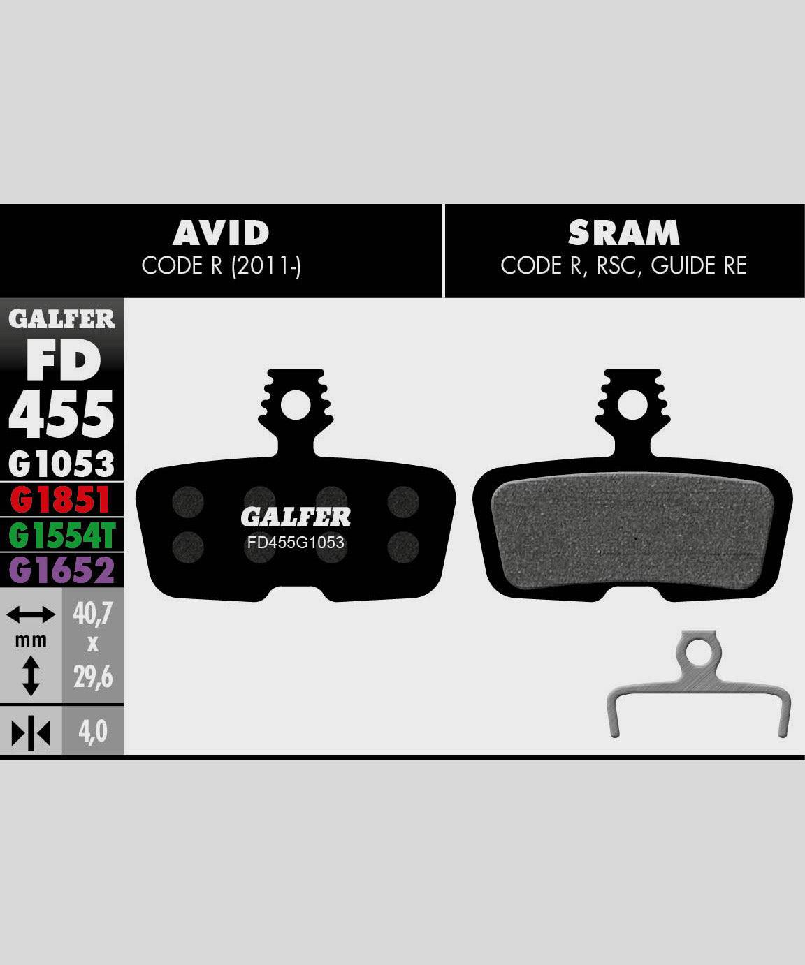 Galfer Pro bike disc brake pads for downhill and enduro racing, showing high-performance brake component for mountain biking.