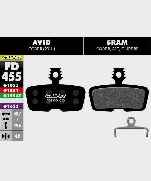 Galfer standard bike disc brake pads showing metal and friction material for reliable, quiet braking performance.