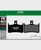 Galfer Pro bike disc brake pads for downhill and enduro racing, showing high-performance components with brake pad material and hardware.