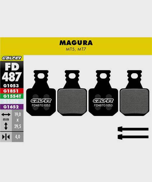 Galfer standard bike disc brake pads showing black brake pad with metal backing for reliable, quiet braking performance.