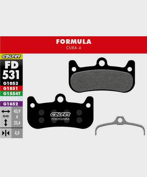 Galfer standard bike disc brake pads showing black brake pad with metal backing for reliable, quiet braking performance.