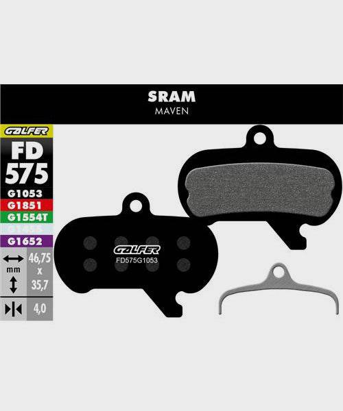 Galfer standard bike disc brake pads with black friction material and metal backing plates for reliable, quiet braking performance.
