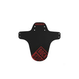 Black RockShox MTB Fender with BoXXer Red Print attached to BoXXer and Lyrik Ultimate forks, designed as durable bike accessories.