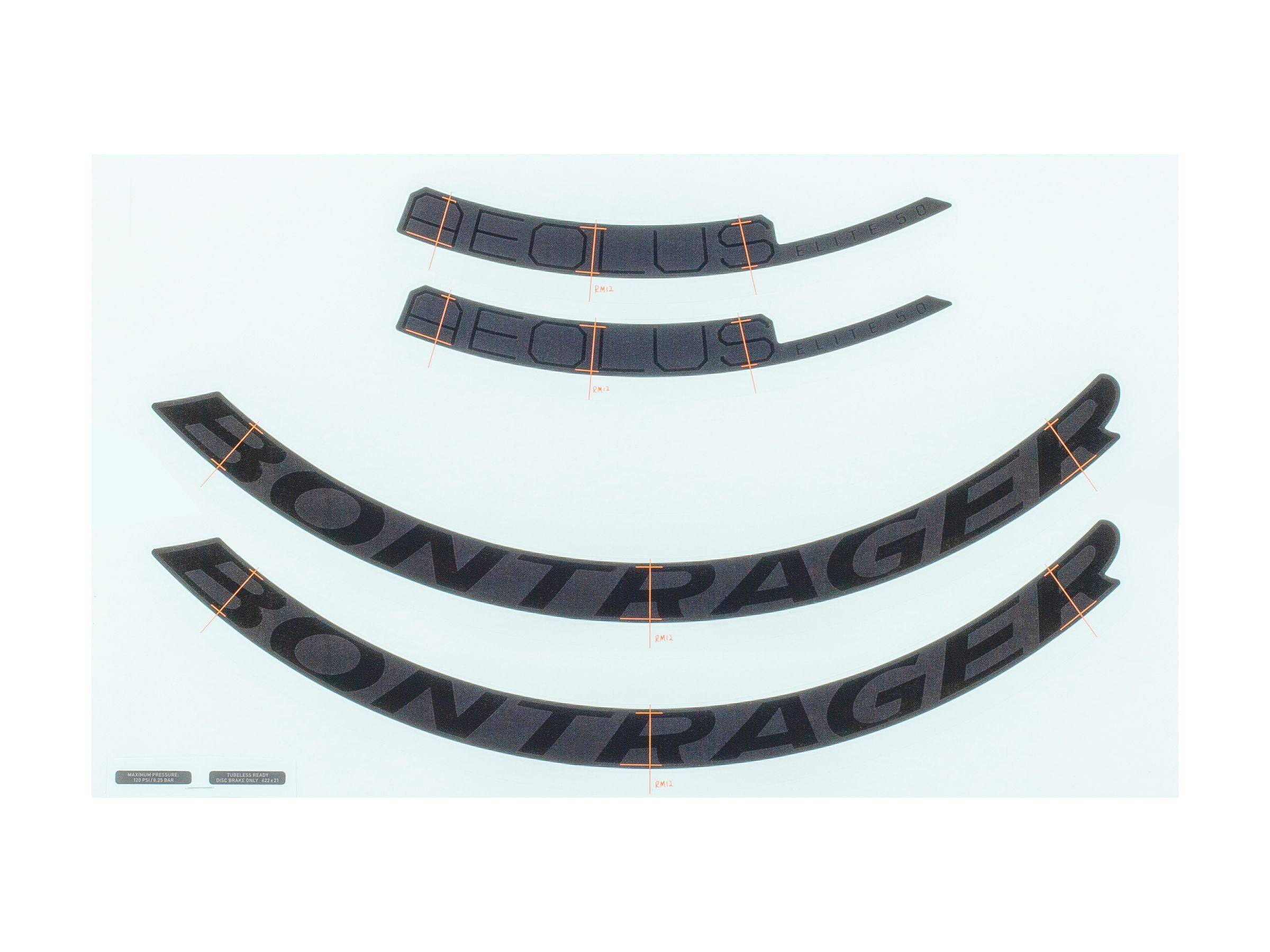 Bontrager Aeolus Elite 50 rim decal set for rim spares and replacement on bicycle wheels.