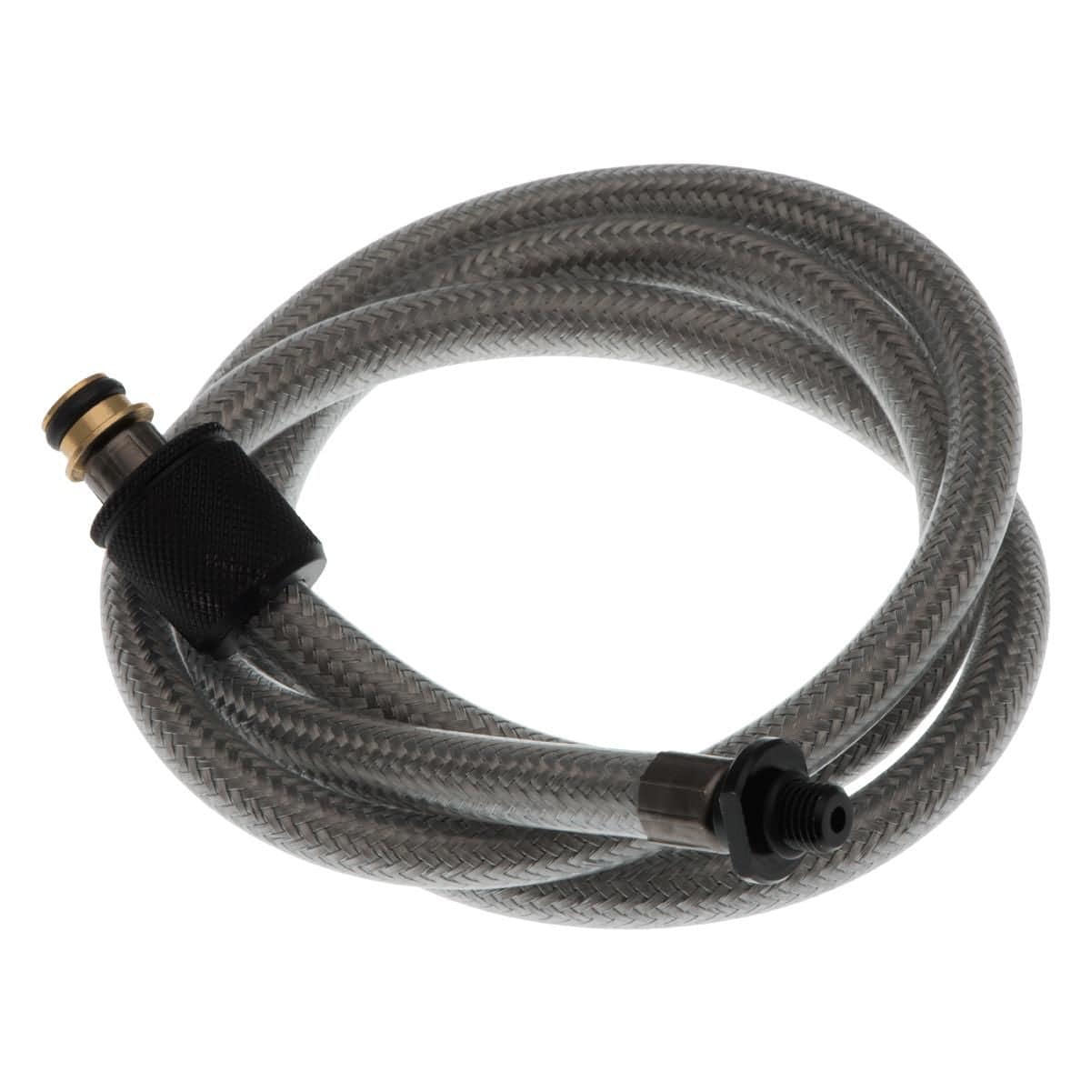 Blackburn Airtower Shop Pump Hose, a durable and flexible bike pump accessory, shown in a coiled black rubber design.