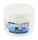 Morgan Blue warming cream in a herbal body and foot care tub, designed for muscle relief and recovery.