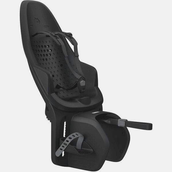 Thule Yepp 2 Maxi MIK HD child bike seat in black with click-in mounting system, designed for safe and comfortable riding.