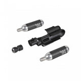 Topeak Nanomaster Duo Fixer CO2 inflation kit with dual valve compatibility, black, compact bike pump accessory.