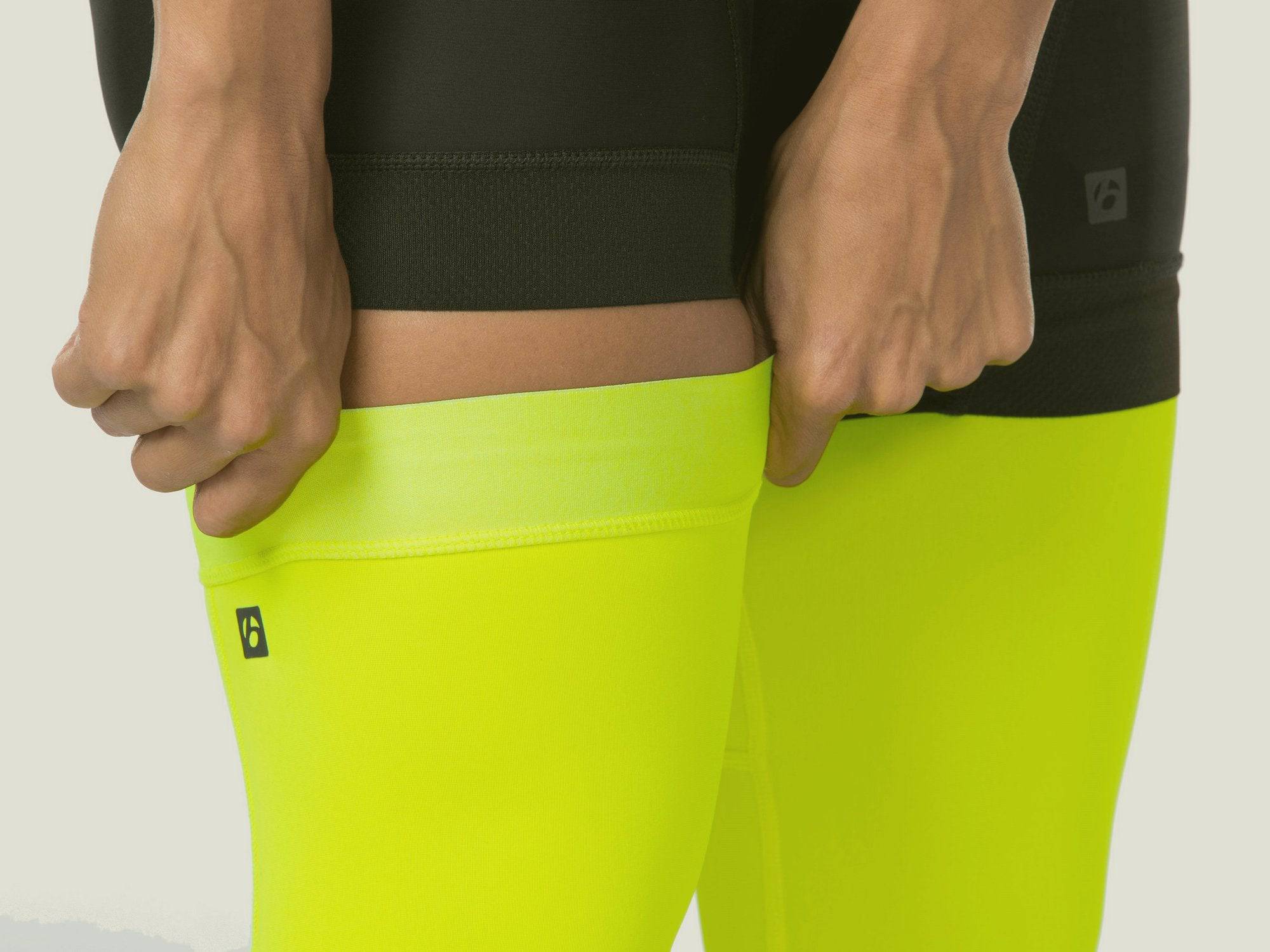 Bontrager thermal cycling knee warmers, breathable and moisture-wicking, designed for cold weather riding.