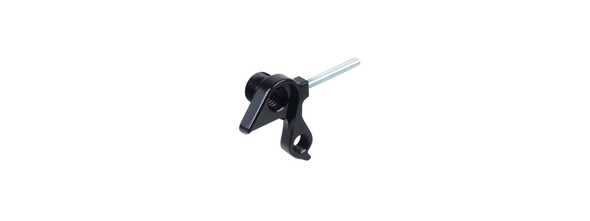 Trek MTB horizontal sliding derailleur hanger with 142x12mm thru axle for rear drive side bike component.