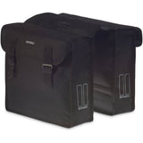 Black Basil Mara Double Bag 26L bike pannier with water-repellent fabric and reflective accents for cycling accessories.