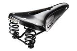 Brooks Flyer Carved Black Steel Bike Saddle for unisex cycling, featuring pressure relief design and 175mm length.