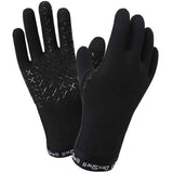DexShell Drylite DEXFUZE waterproof touchscreen gloves for outdoor use, showing black gloves with textured fingertips and branding.
