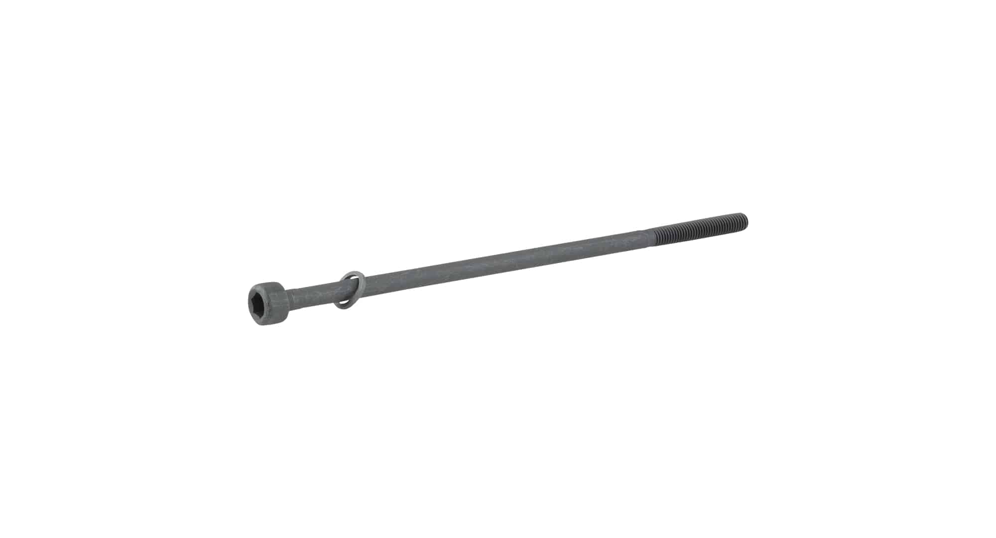 Black Trek front Thru-Skewer for bike wheels, 134.5mm, durable cycling component, shown installed on a wheel.