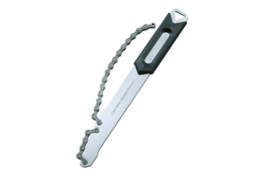 Topeak Chain Whip Sprocket Remover Tool for bike gear maintenance, white and black, workshop use, durable bike tool