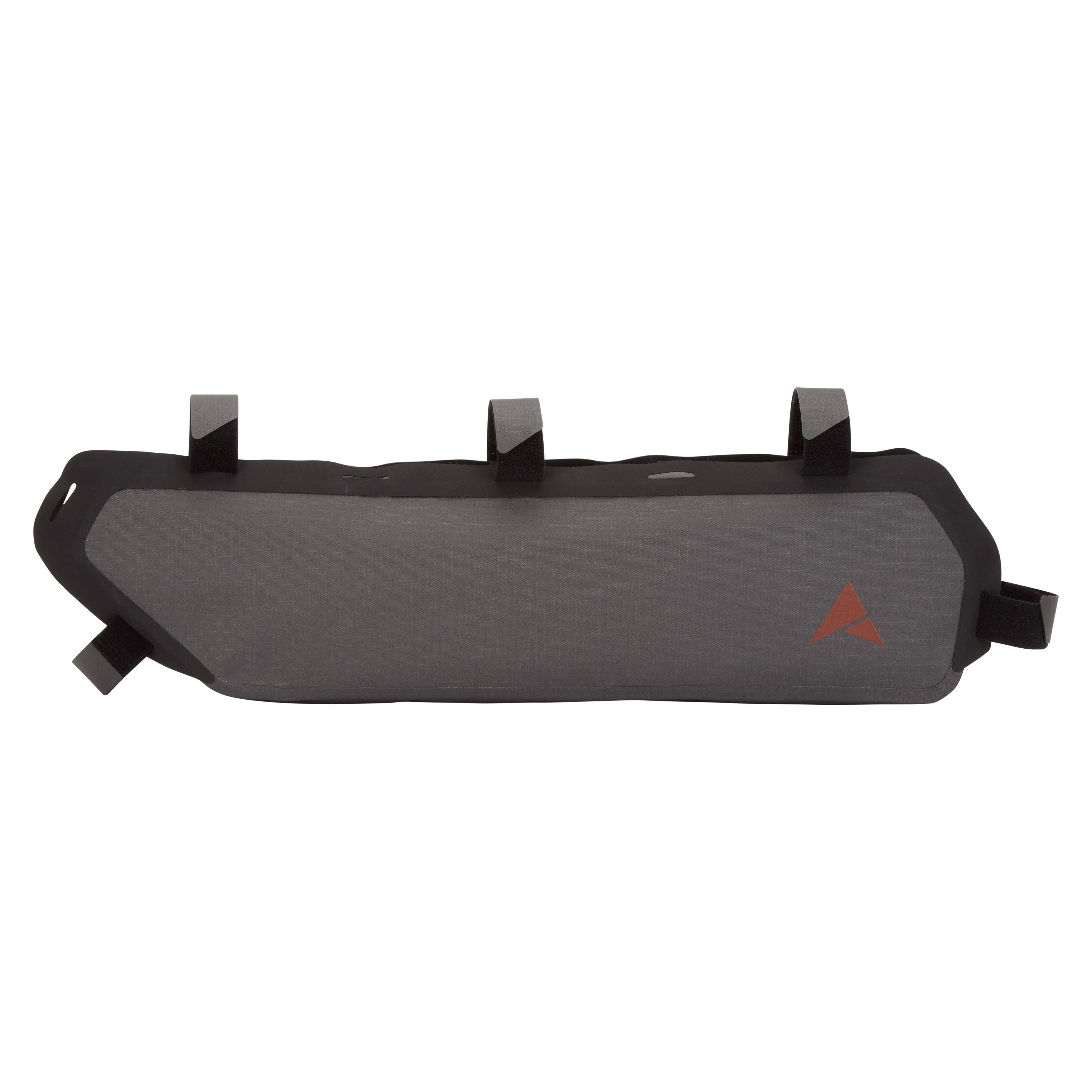 Altura Vortex 4L waterproof half-frame bike pack in grey with reflective details, designed for cycling accessories.