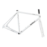 Surly Preamble white road and gravel frameset with disc brake and rack mounts, featuring lightweight aluminum construction.