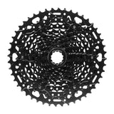 MicroSHIFT Advent X H-Series 10-speed MTB cassette with 11-48T sprockets for off-road riding, shown on a bicycle drivetrain.