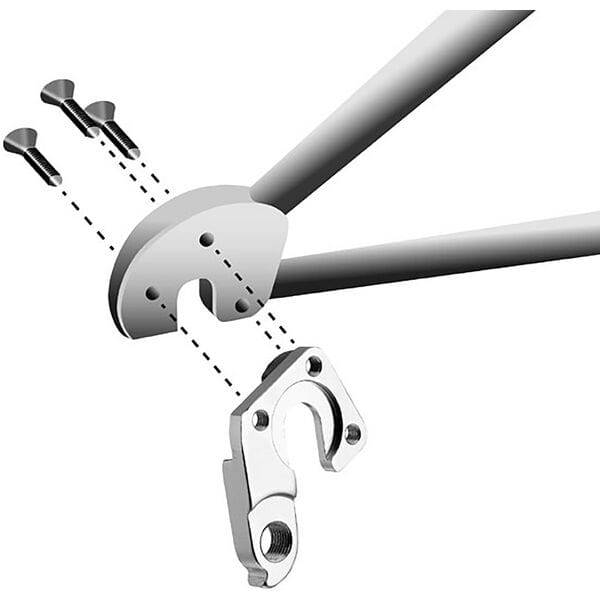 M Part Gear Hanger Ghost for Merida Felt bikes, durable derailleur hanger replacement, shown assembled on bicycle.