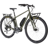 Genesis Smithfield e-Hybrid bike with Shimano STEPS E6100 motor and long-range battery, shown outdoors with a sleek frame.