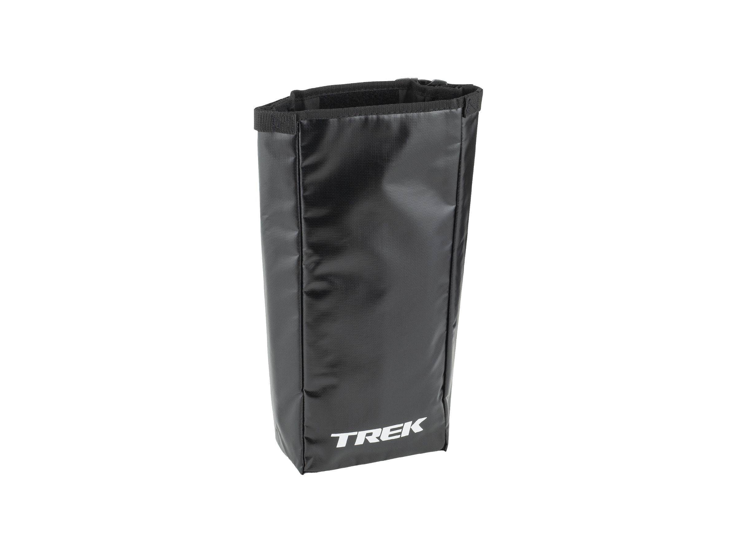 Trek waterproof buckled NIP bike rack pannier bag in black, compact 0.8L accessory for cycling and bike storage.