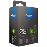 Schwalbe AV inner tube with Schrader valve, leak-tested, durable, recyclable, for bicycle components.
