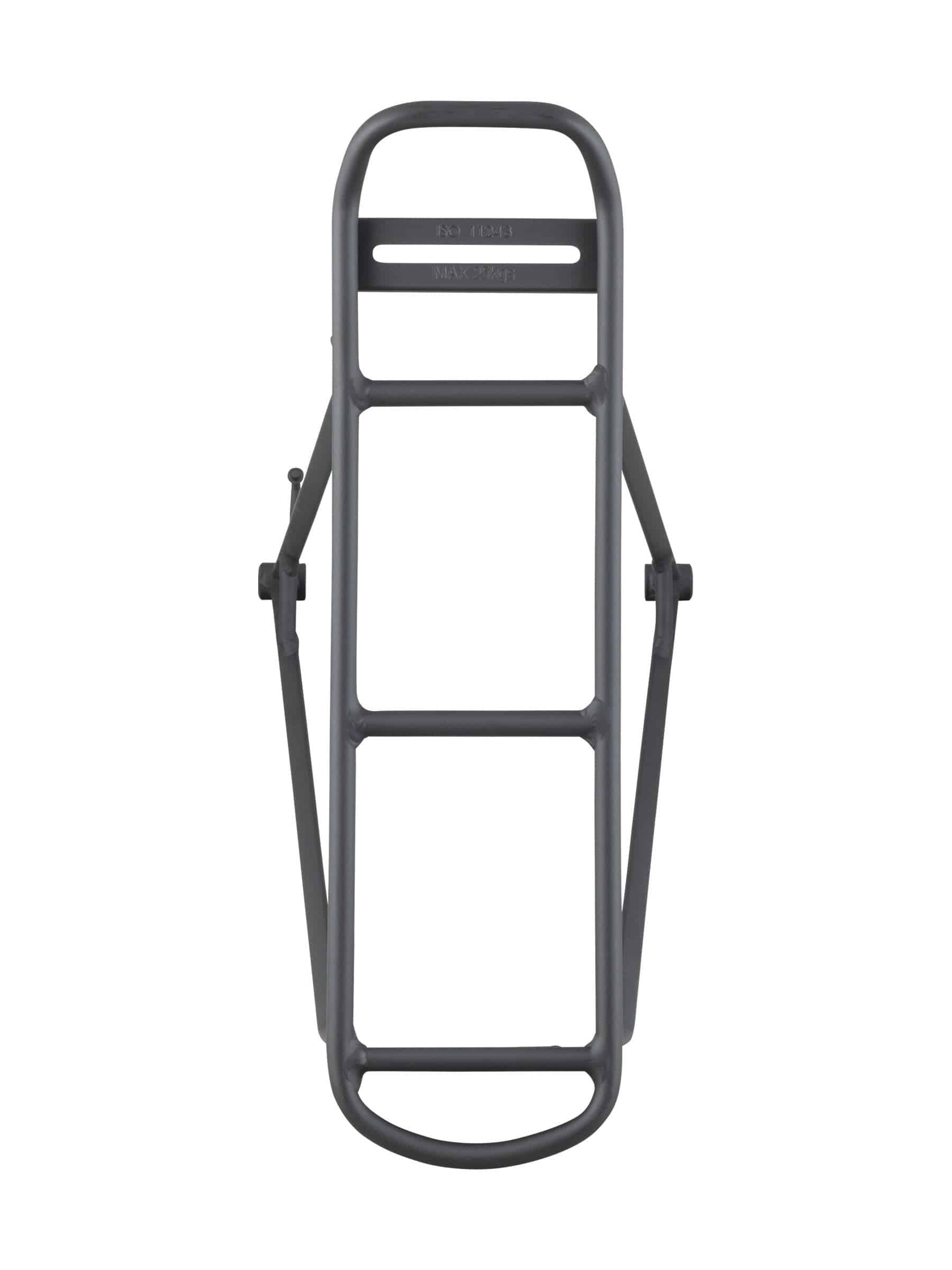 Black Trek rear rack for 700c bike wheels, lightweight luggage carrier accessory mounted on a bicycle.