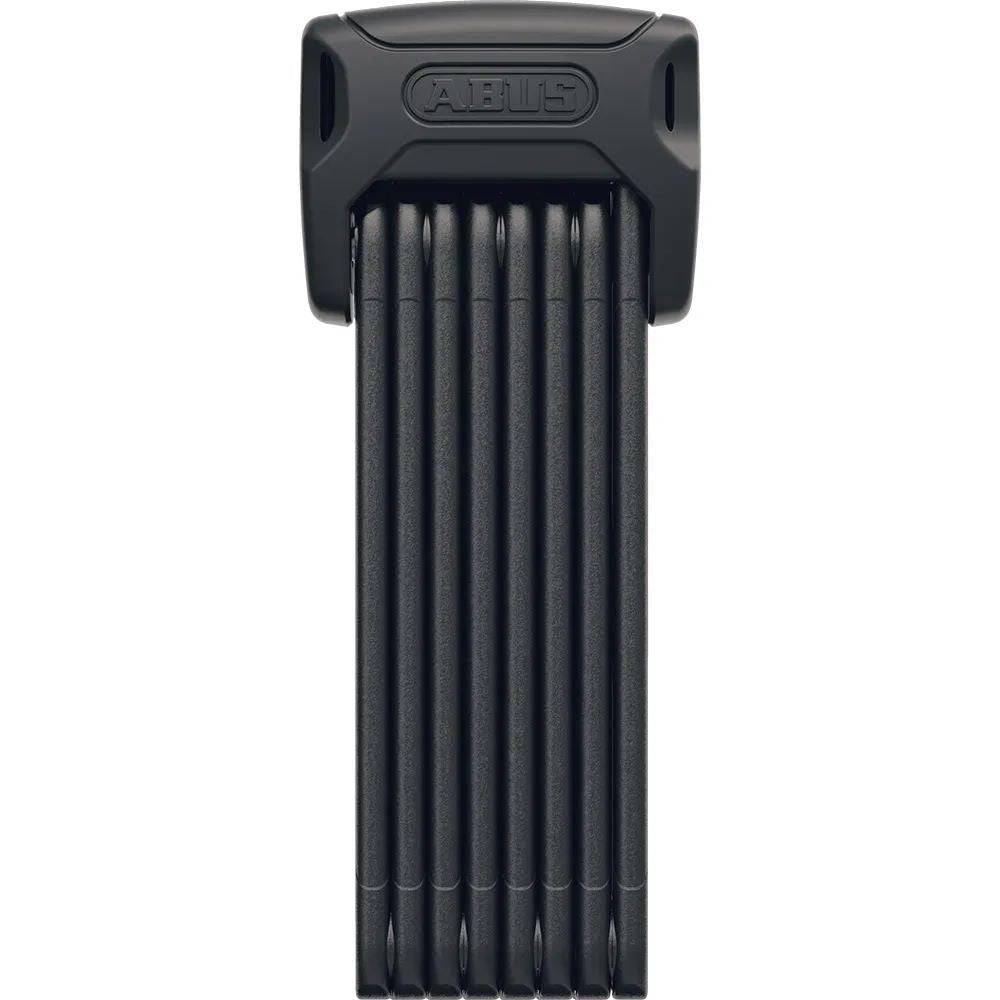 ABUS Foldable Bordo 6000K/120 BK SH bike lock with XPlus cylinder, shown folded with black rubber coating and secure locking mechanism.