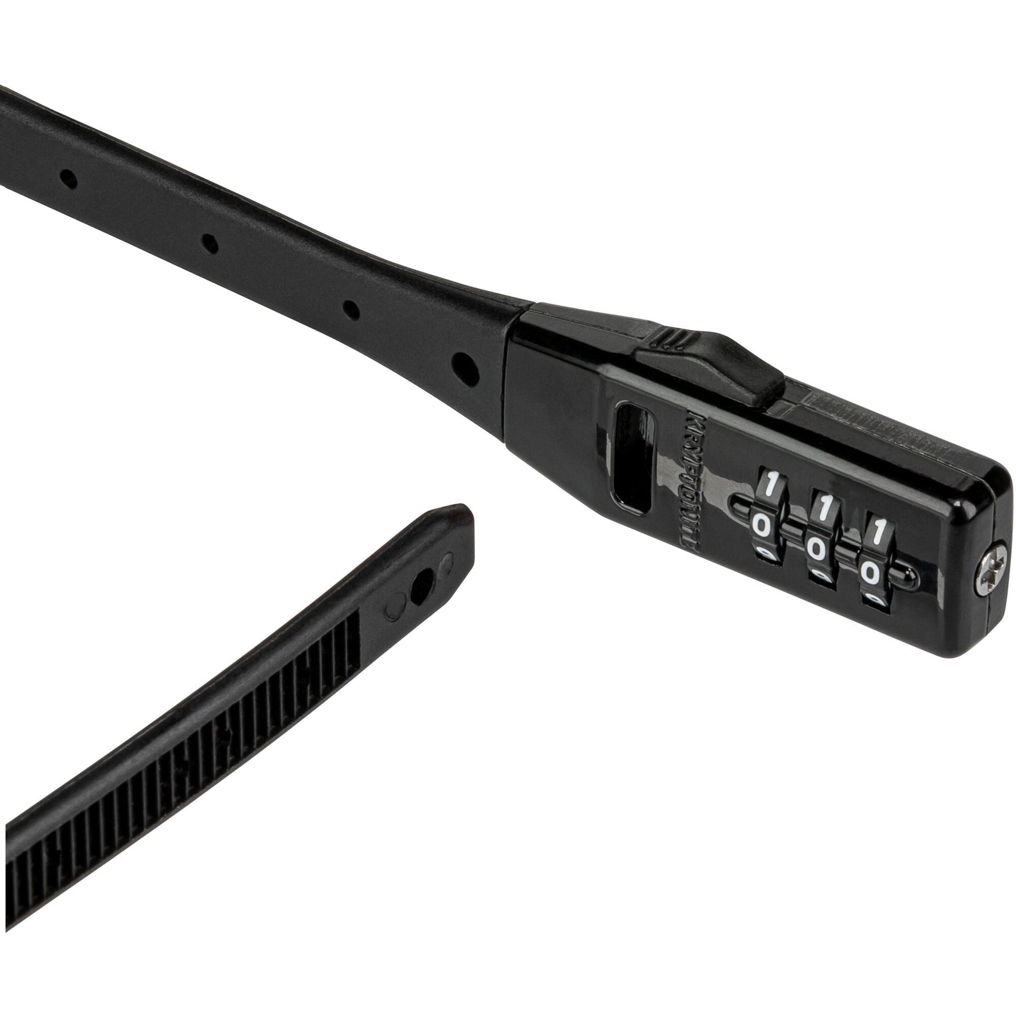 Kryptonite Click Lock Combo bike lock in 480mm with 3-digit resettable code, shown securing a bicycle.