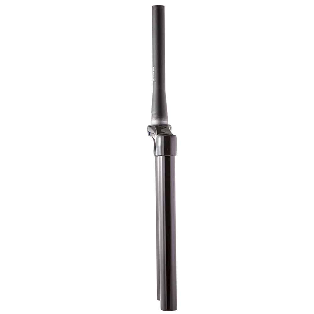 Fox Fork 36 Rhythm UT CSU assembly, black anodized mountain bike component, showcasing the fork's top and side details.