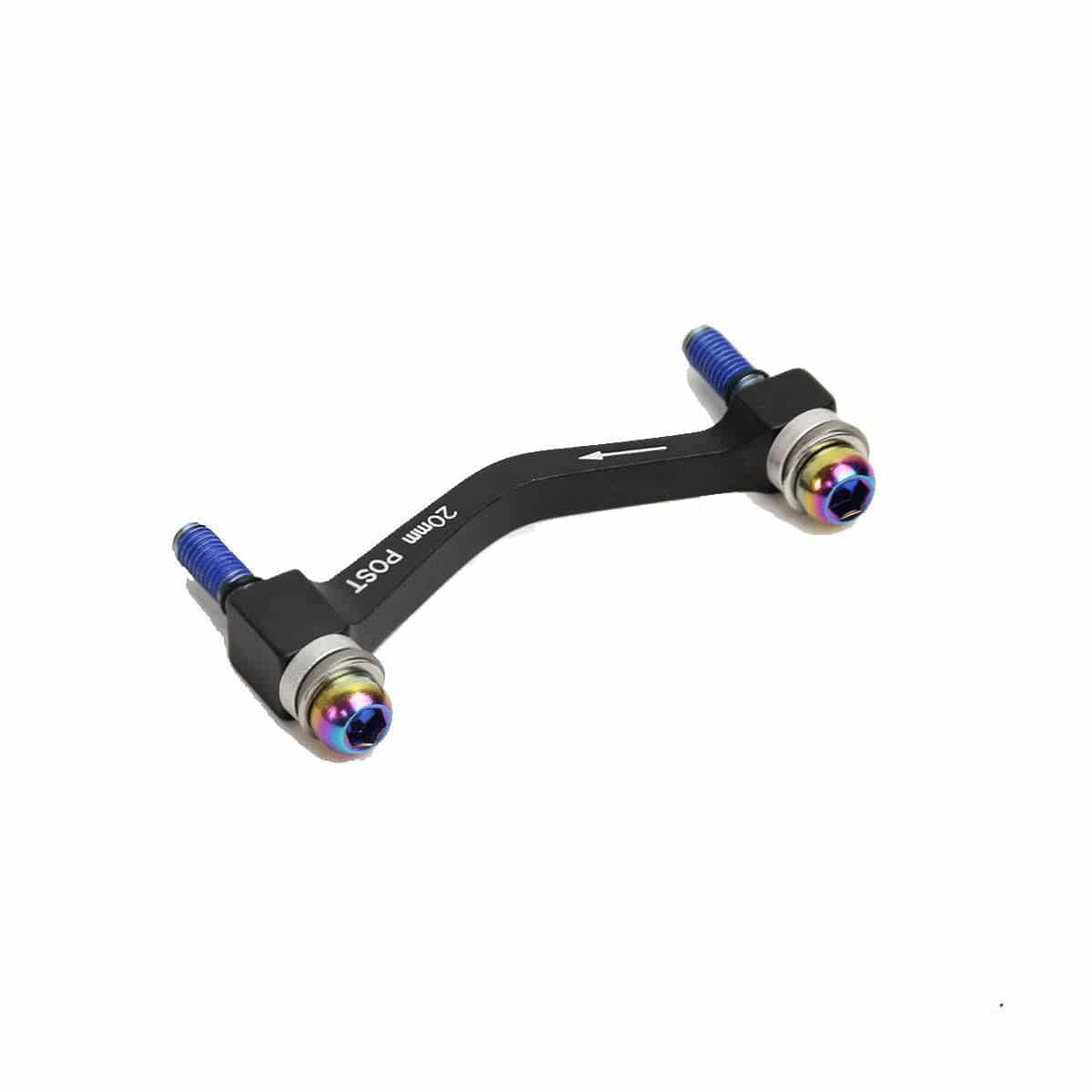 SRAM 20mm standard post bracket with stainless steel rainbow bolts for bike brake mount, component for bicycle braking system.