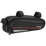 Zefal Z Frame Pack bike bag with universal mount and reflective stripes, 1.3L capacity, attached to a bike frame.