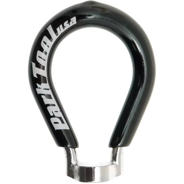 Park Tool SW-0 spoke wrench with vinyl handle for 0.127-inch 80 gauge spokes, shown in a workshop setting.