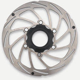 Aztec stainless steel 2mm fixed centre-lock disc brake rotor for bicycle components, showing the detailed rotor with bolt holes.