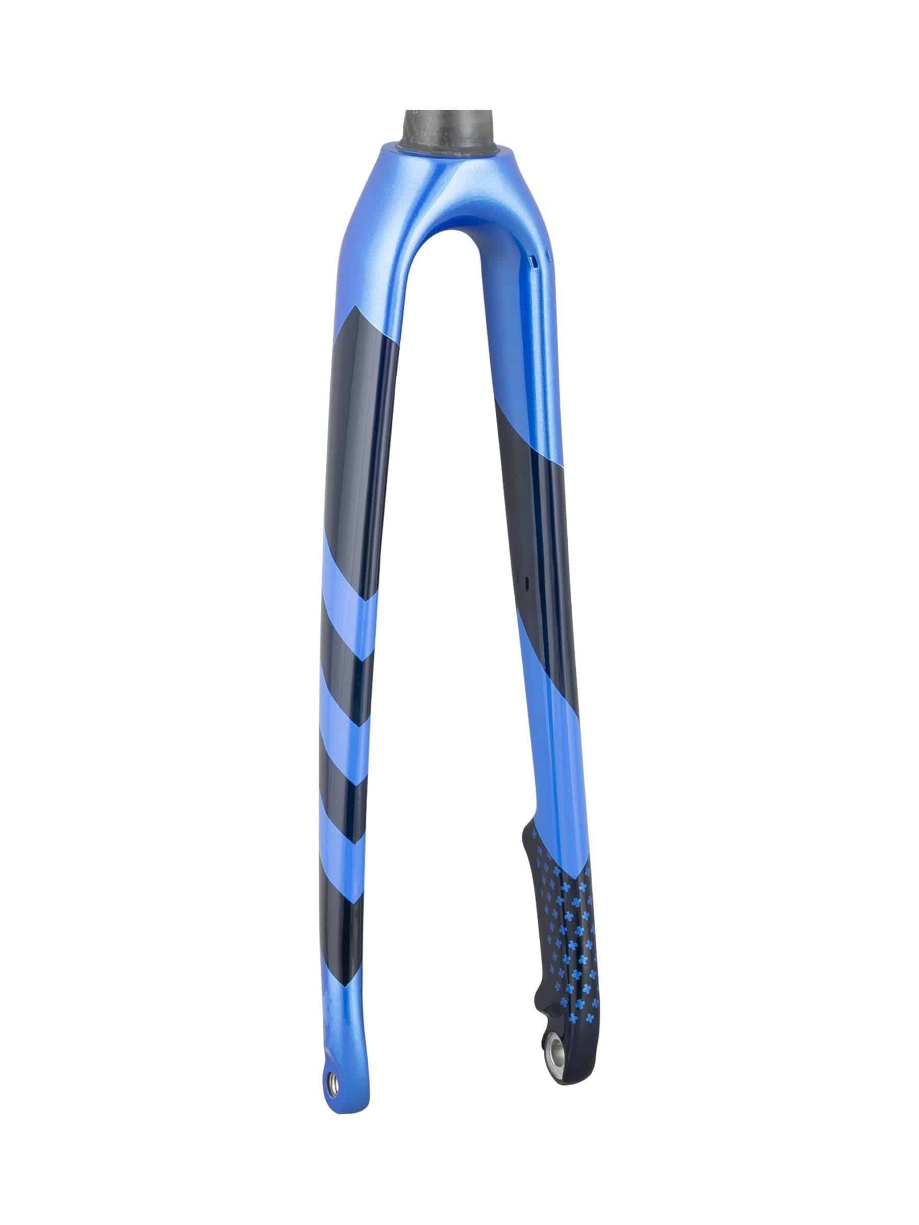 Trek Boone 2021 700c carbon rigid fork in blue smoke and royal, 330mm length, 45mm offset, bike component.